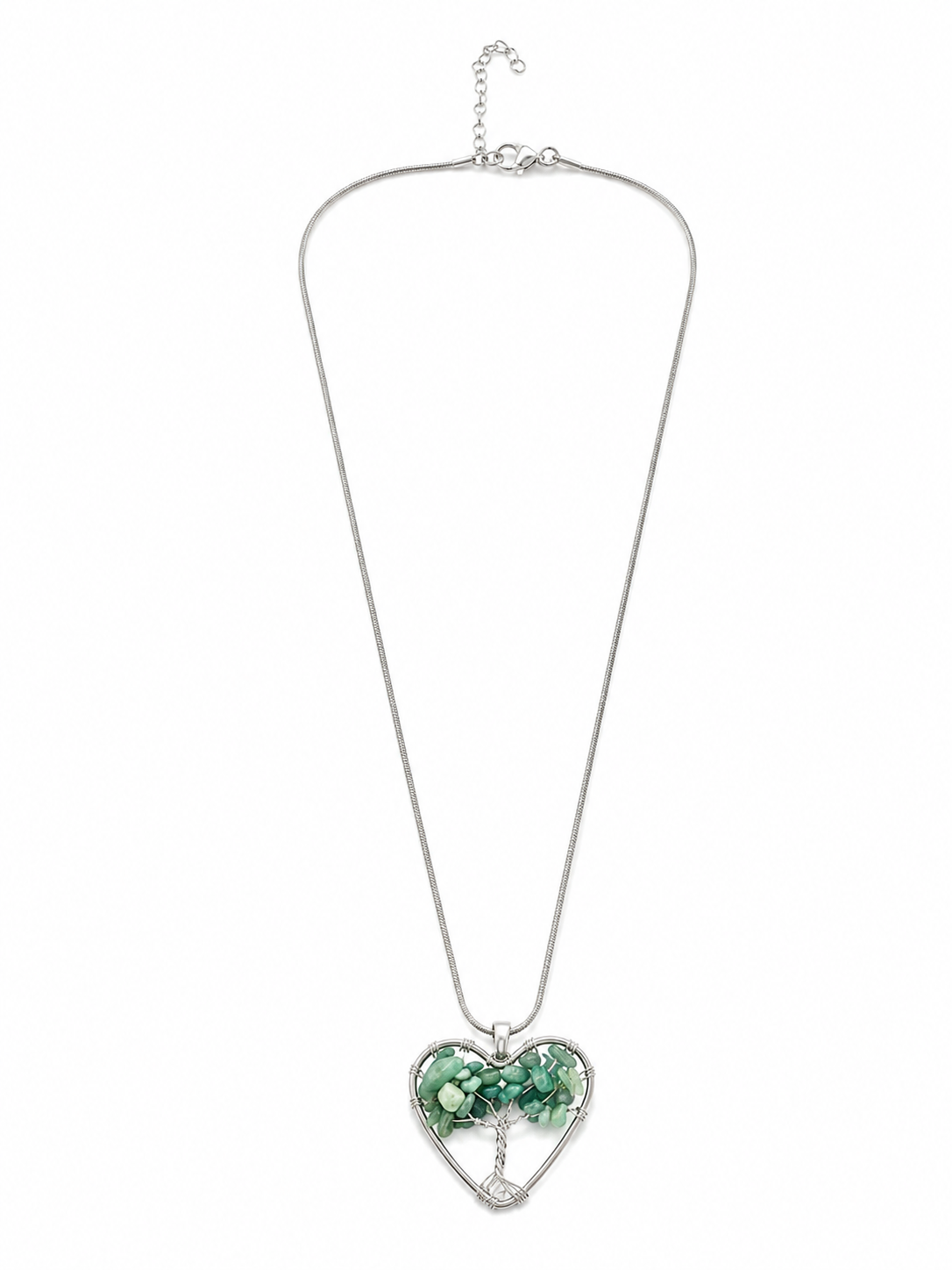 Lebensbaum Kette mit Amazonit – Edelstahl Halskette | Herz Anhänger | Edelstein Schmuck | 42 + 5 cm