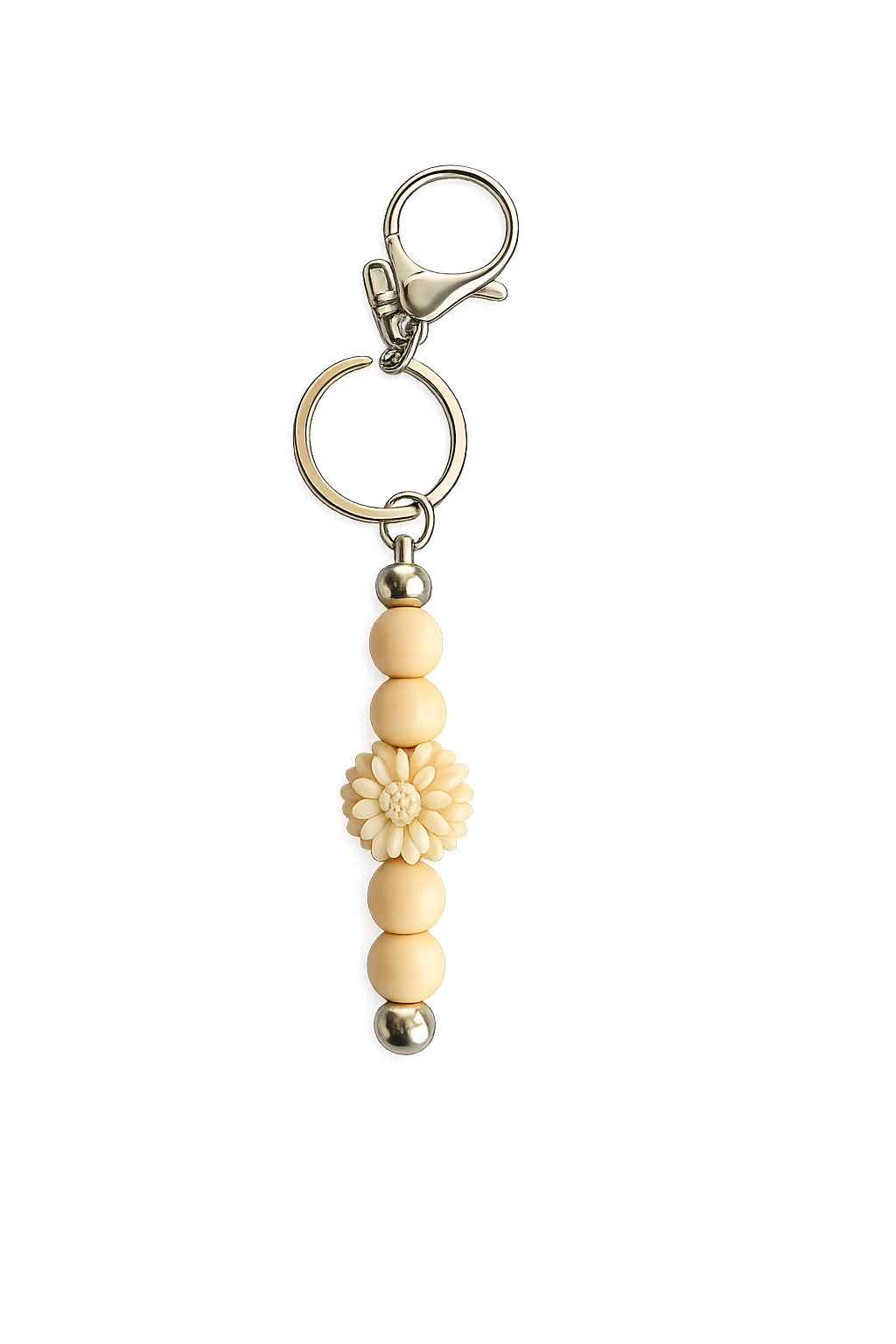 Blumen Schlüsselanhänger Beige – Edelstahl & Silikon Taschenanhänger | Gänseblümchen Anhänger 15 cm