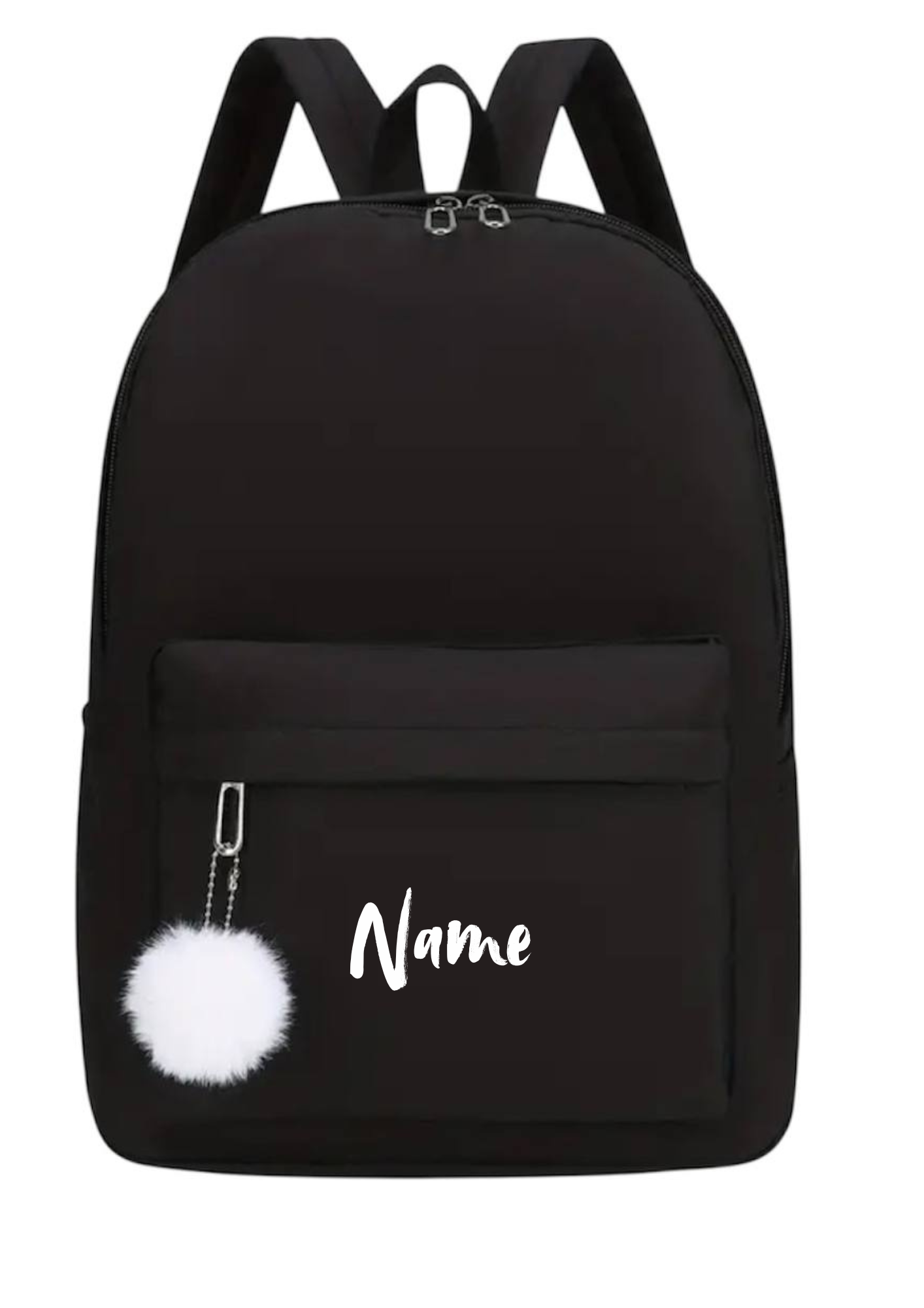 Stylischer Schwarzer Rucksack mit Weißem Bommel 🎒✨ – Personalisiert & Praktisch