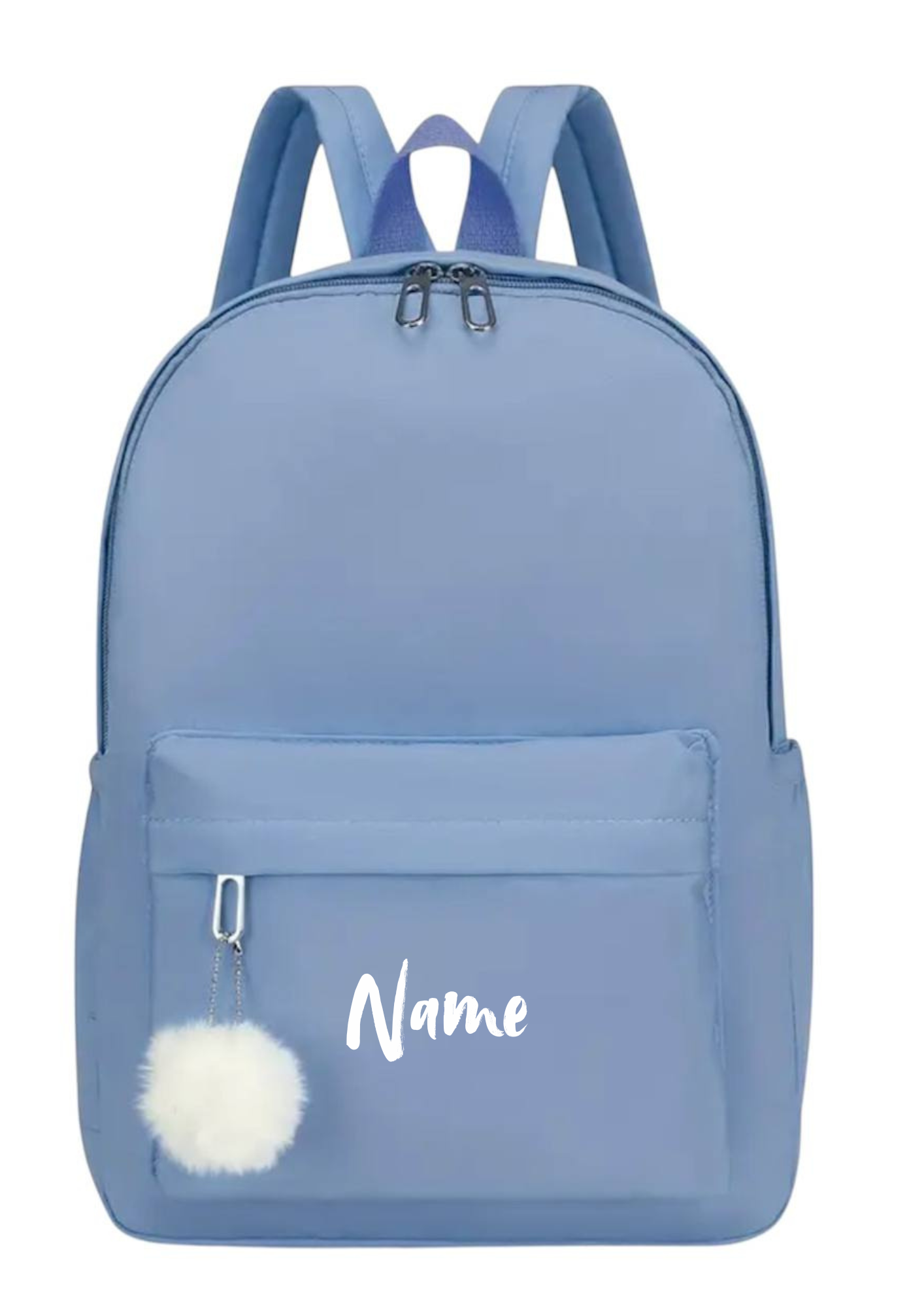 Blauer Rucksack mit Weißem Bommel 🎒✨ – Personalisiert & Stylisch