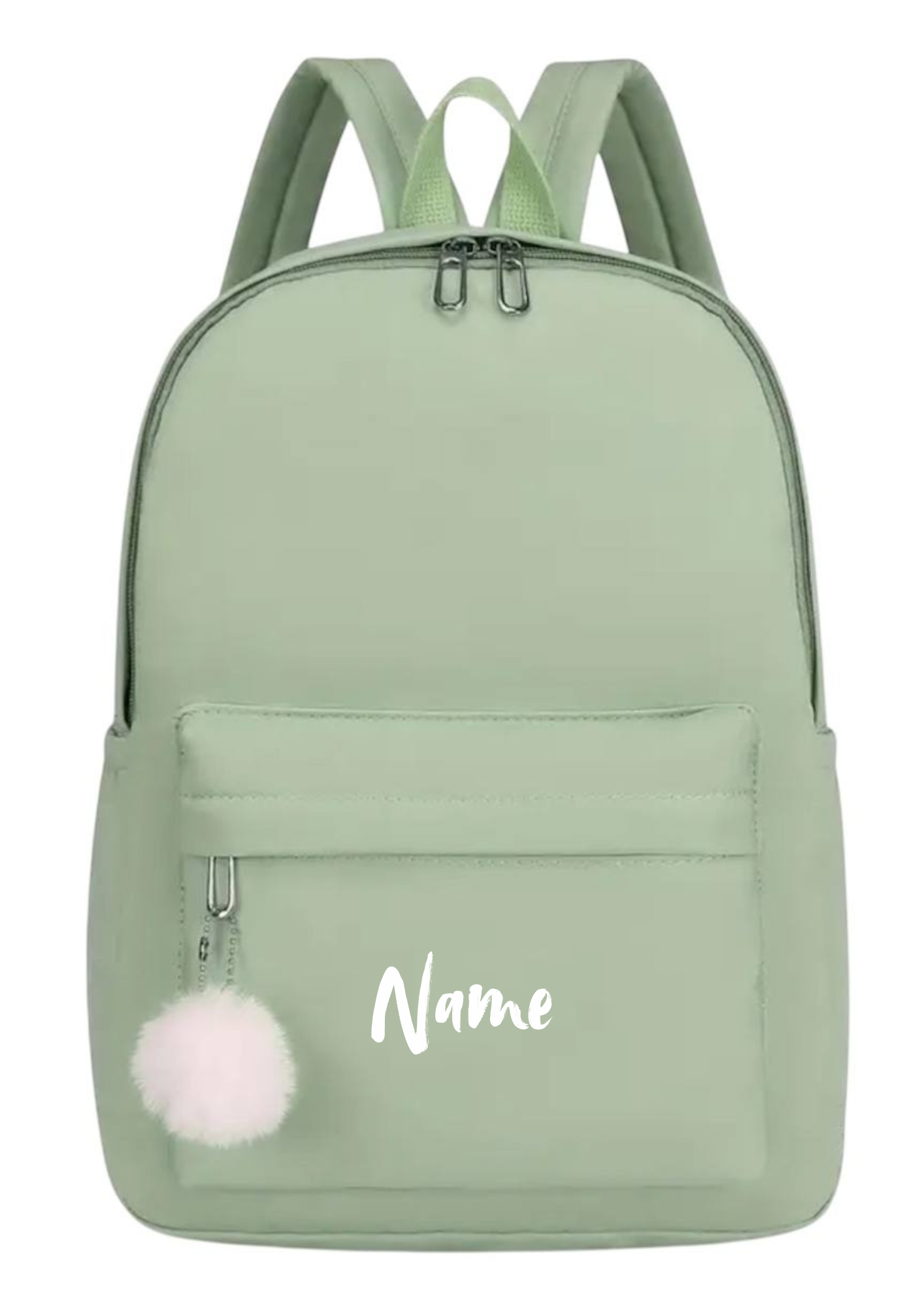 Grüner Rucksack mit Weißem Bommel 🎒🍃 – Stylisch & Personalisiert