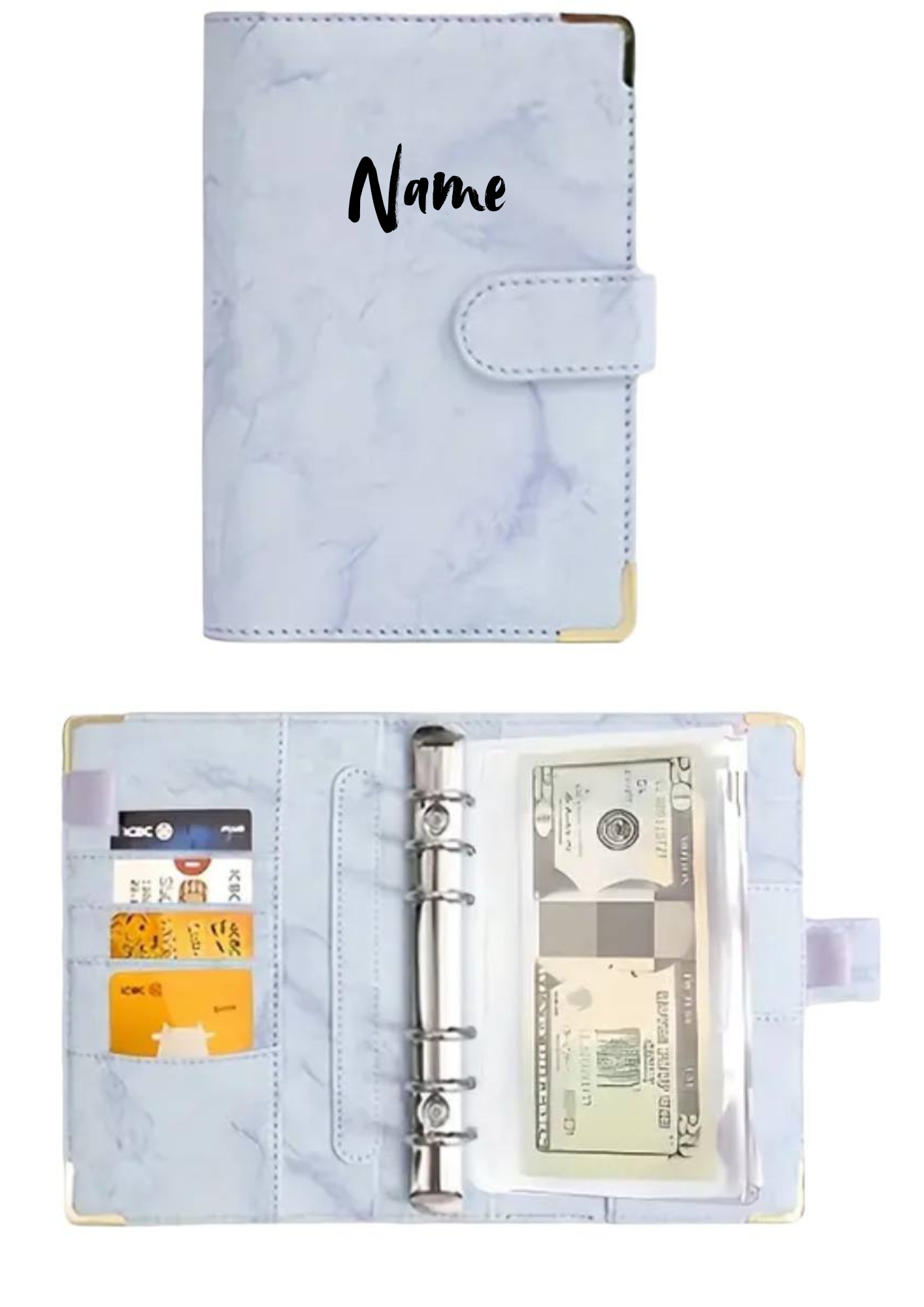 Budgetplaner A6 in Blau Marmoroptik 🌀 – personalisierbarer Finanzplaner
