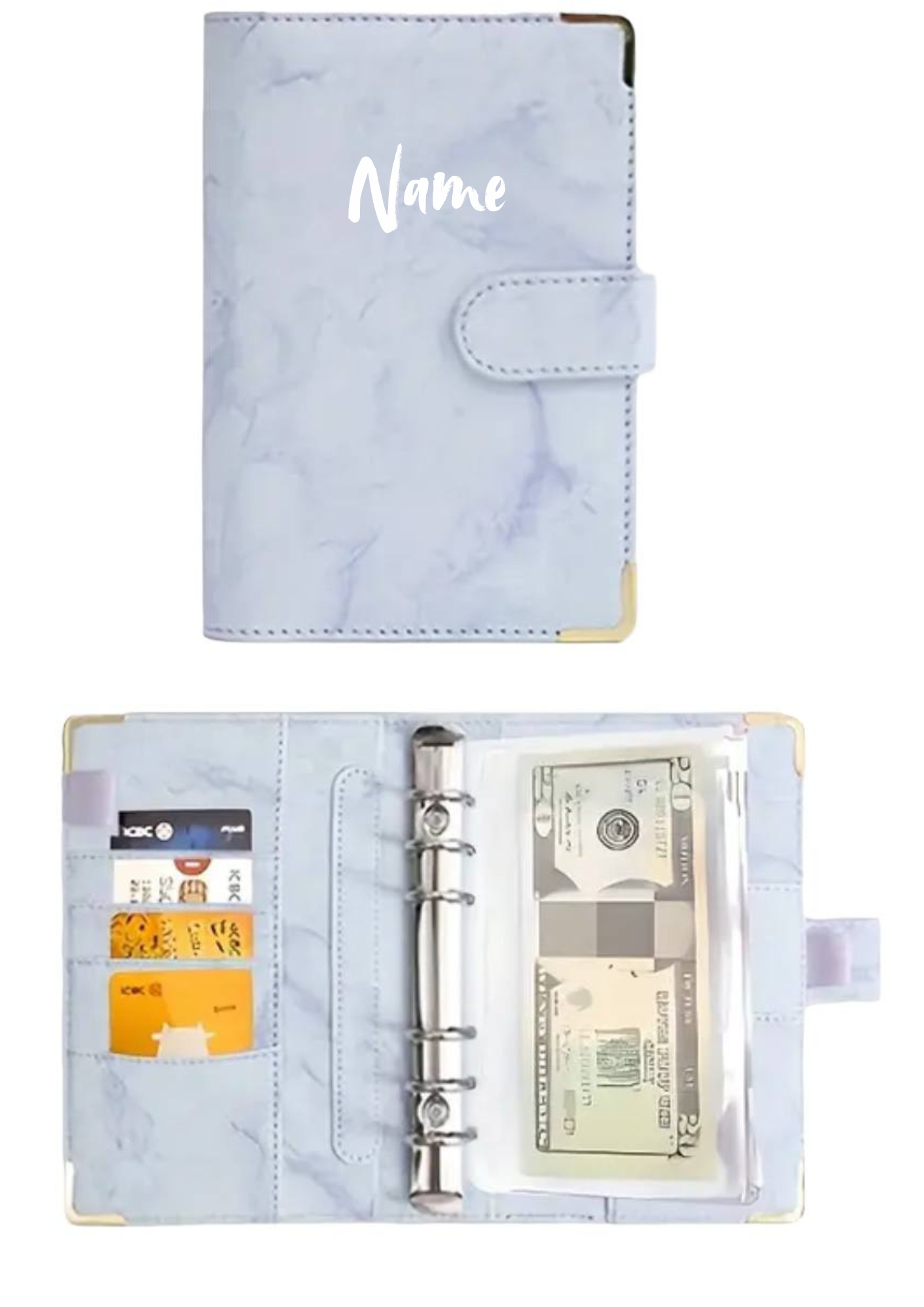 Budgetplaner A6 in Blau Marmoroptik 🌀 – personalisierbarer Finanzplaner