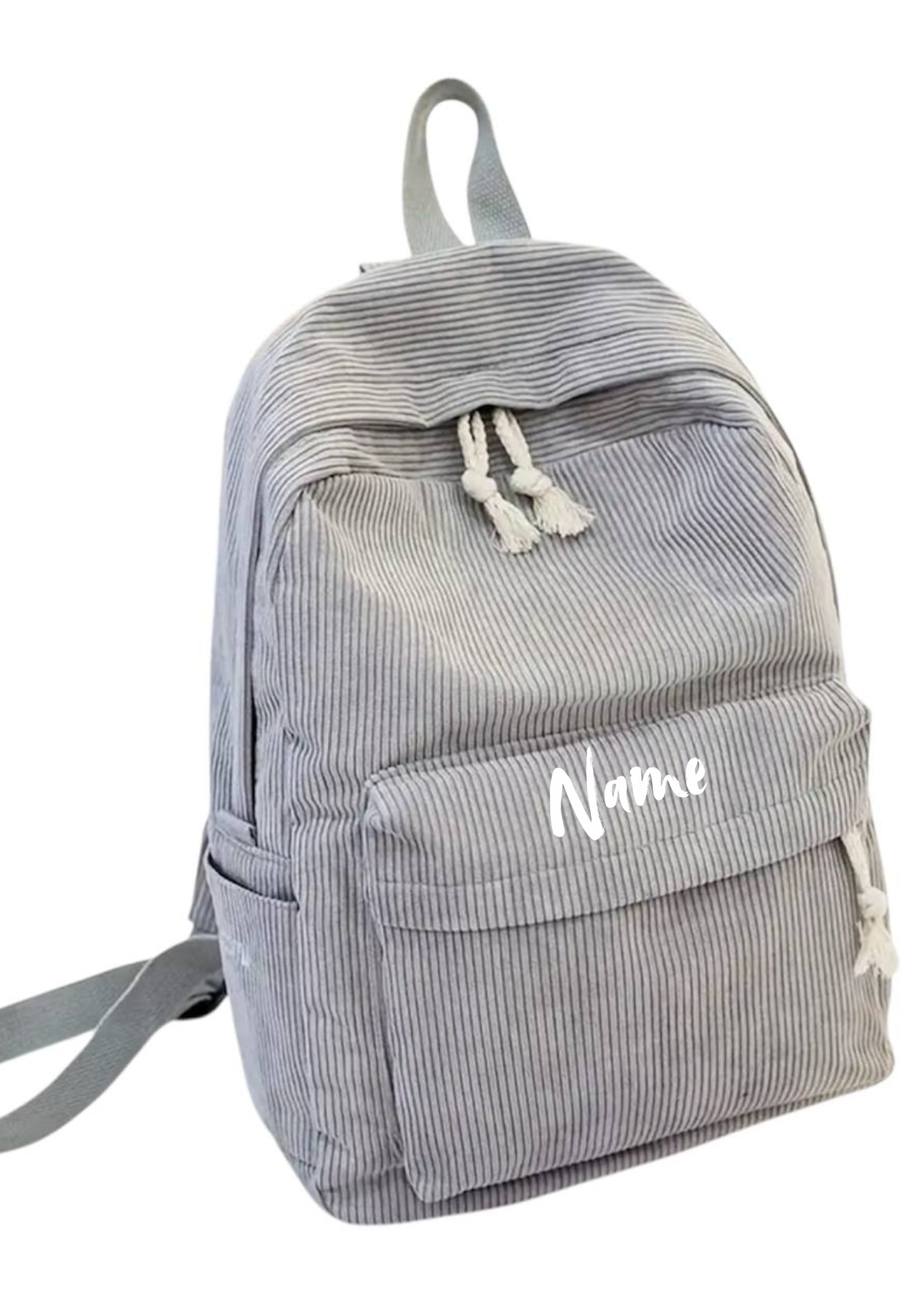 Kindergartenrucksack Hellgrau in Cordoptik – personalisierbar | Leichter & stylischer Kita-Rucksack für Kinder