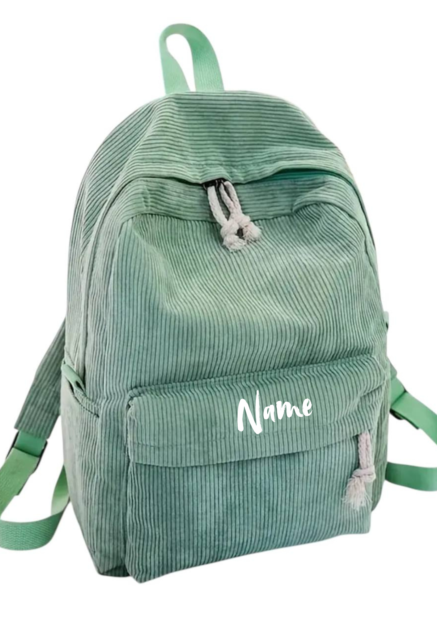 Personalisierter Kindergartenrucksack Cordoptik – Hellgrün | Kita-Rucksack mit Namen