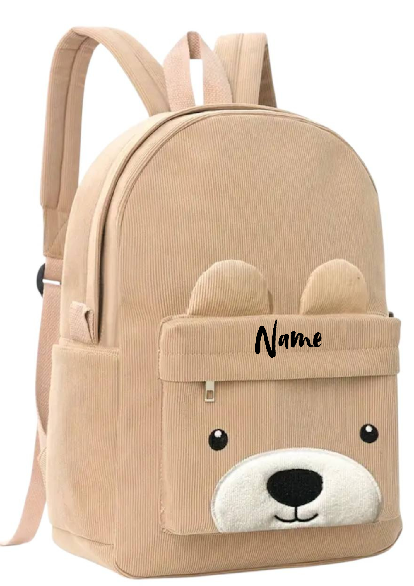Kindergartenrucksack Bärenoptik Beige – personalisierbar mit Namen | Kita-Rucksack mit niedlichem Bärendesign