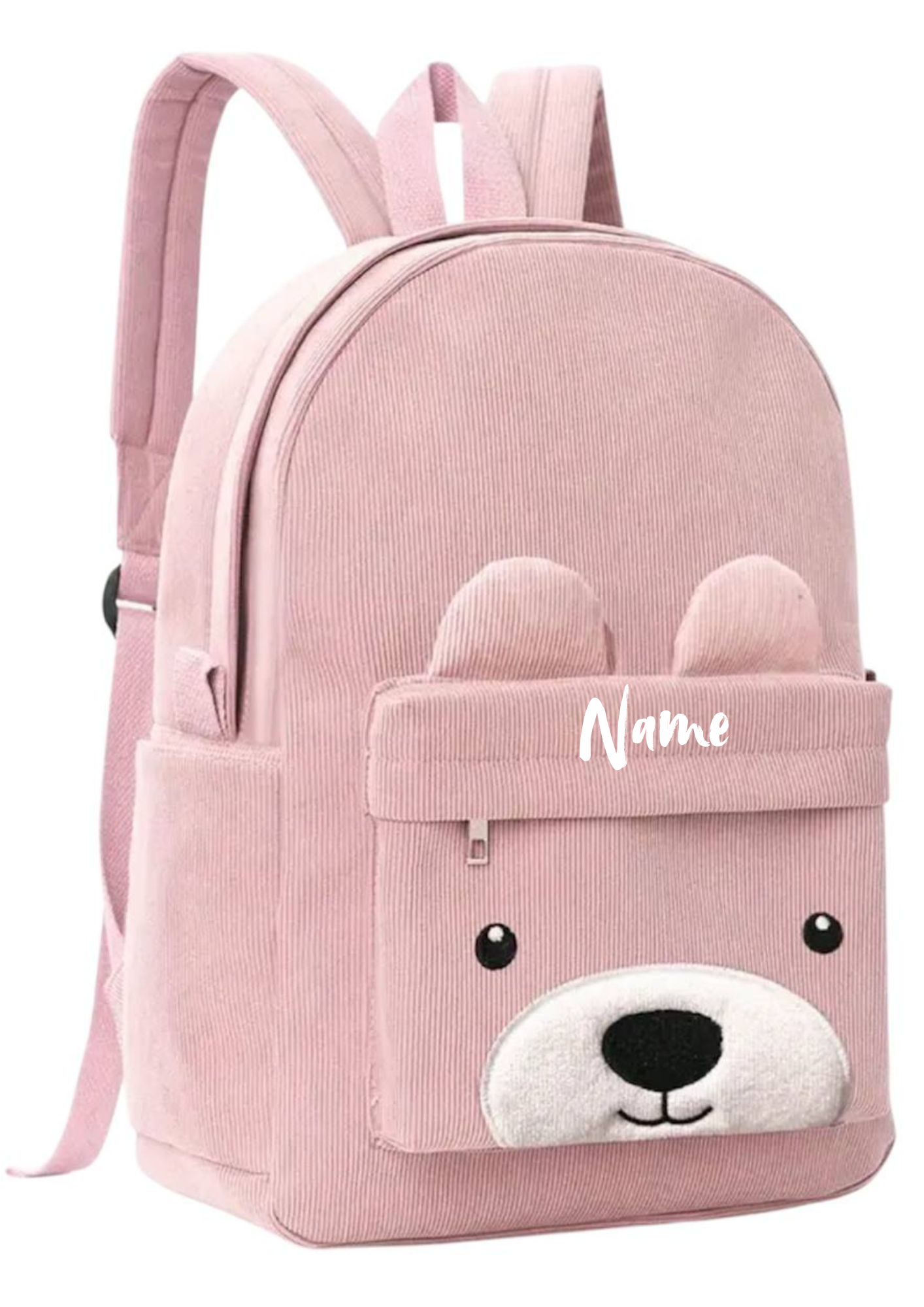Kindergartenrucksack Bärenoptik Rosa – personalisierbar mit Namen | Süßer Kita-Rucksack für Mädchen