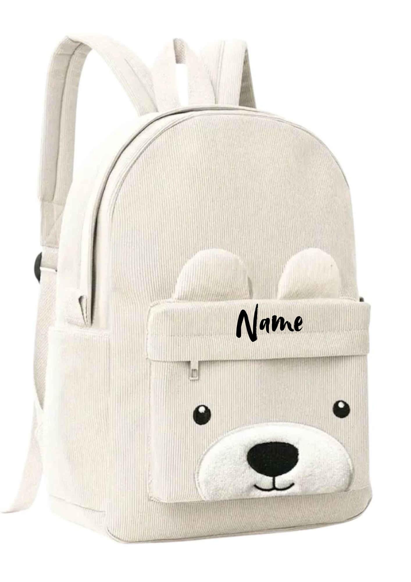 Kindergartenrucksack Bärenoptik Cremefarben – personalisierbar mit Namen | Kuscheliger Kita-Rucksack für Jungen & Mädchen