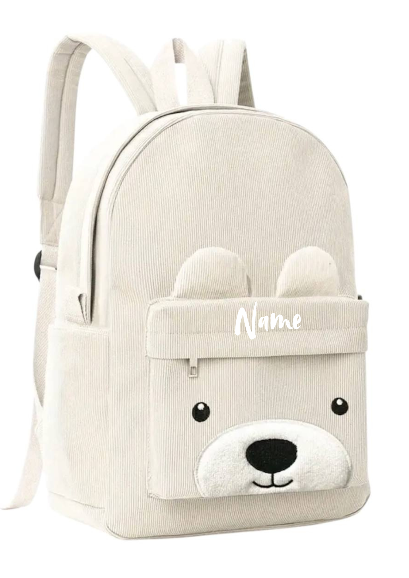 Kindergartenrucksack Bärenoptik Cremefarben – personalisierbar mit Namen | Kuscheliger Kita-Rucksack für Jungen & Mädchen