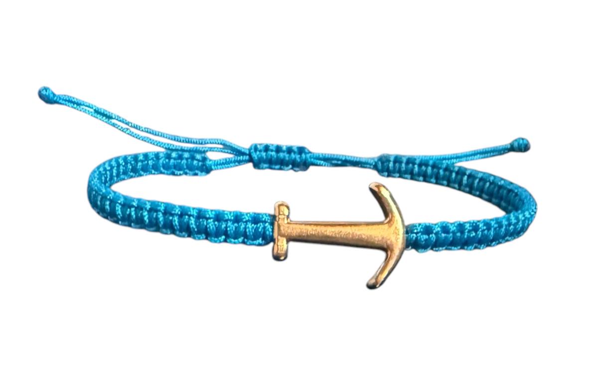 Makramee Armband „Anker“ – Blau & Roségold | Maritimes Statement in Handarbeit