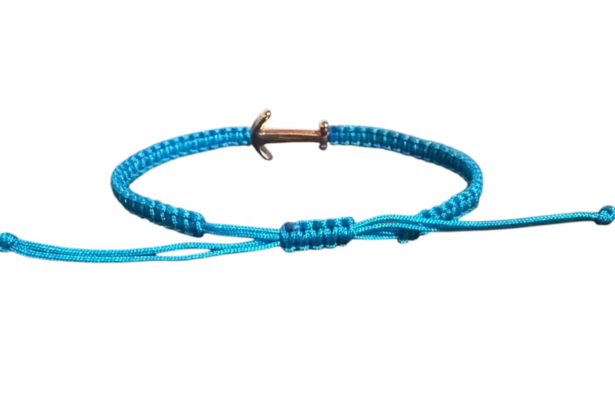 Makramee Armband „Anker“ – Blau & Roségold | Maritimes Statement in Handarbeit