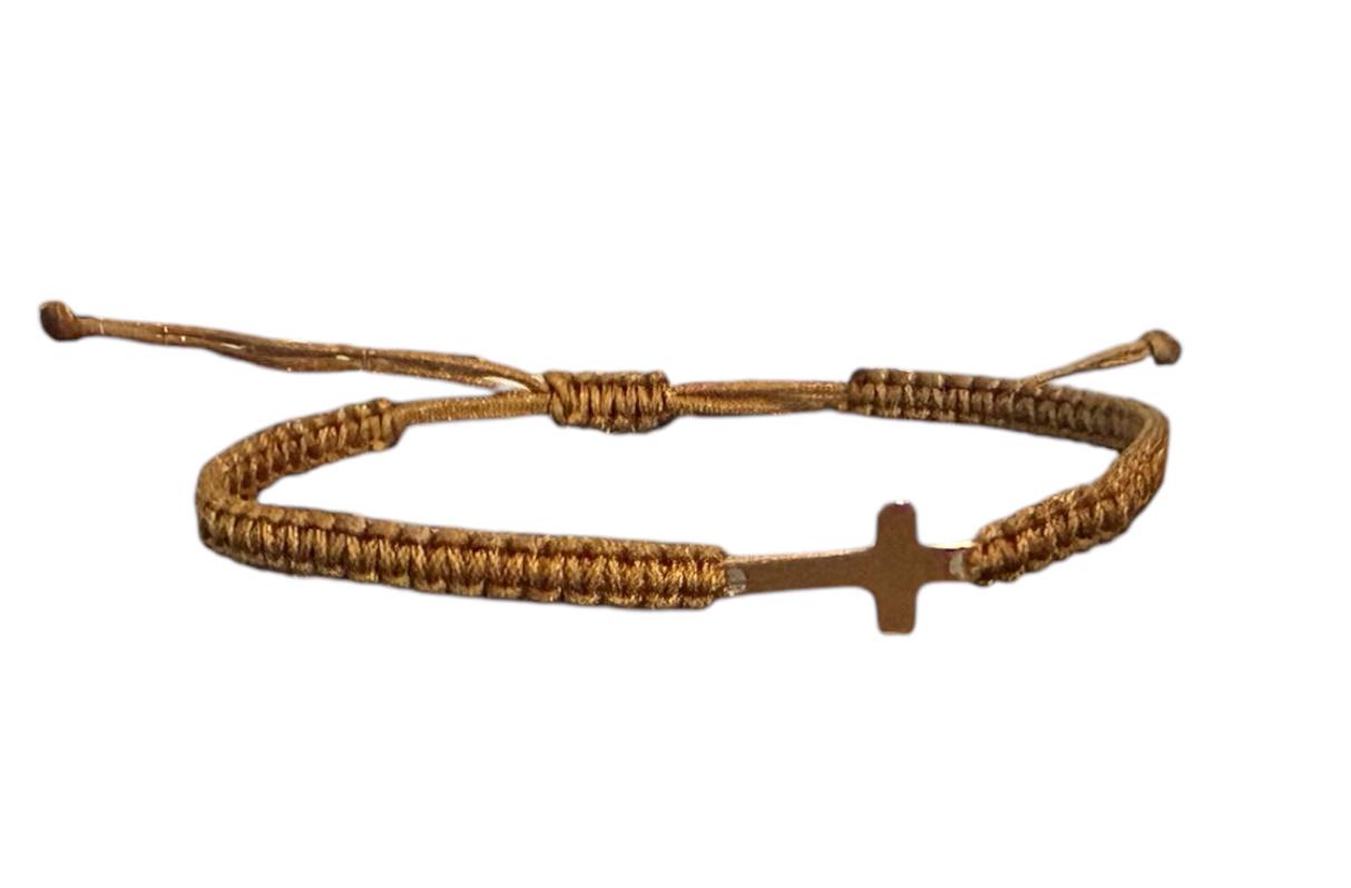 Makramee Armband Kreuz – Gold & Roségold | Handgemacht, Verstellbar, Symbolschmuck