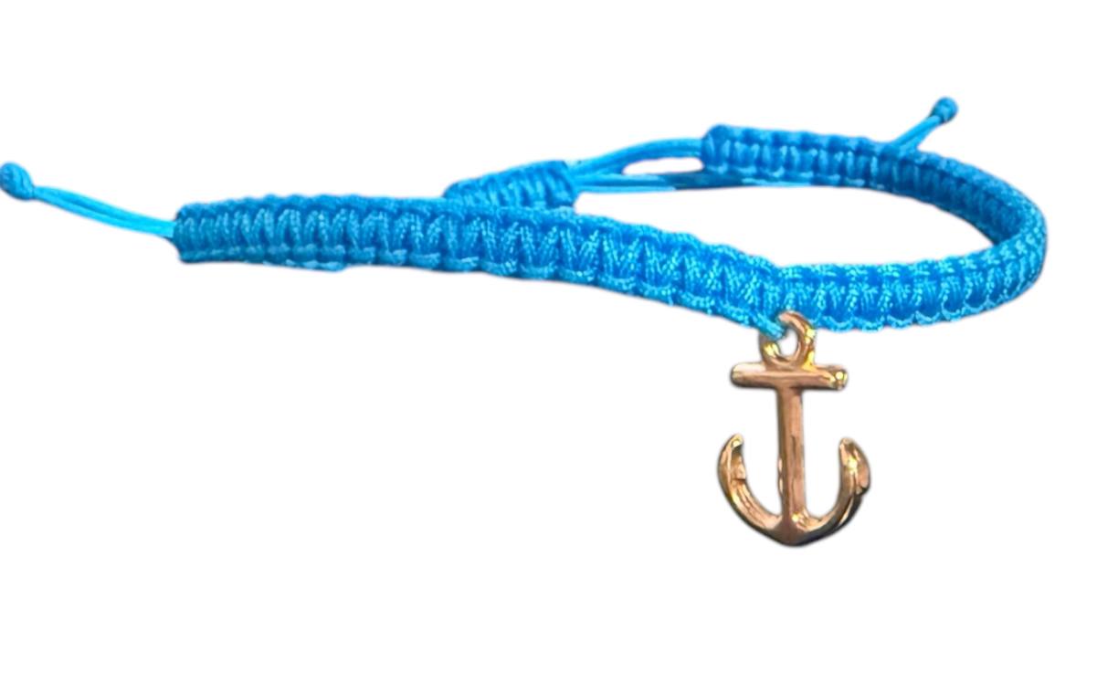 Makramee Armband „Anker“ – Blau & Roségold | Handgemachter Schmuck mit maritimer Symbolik