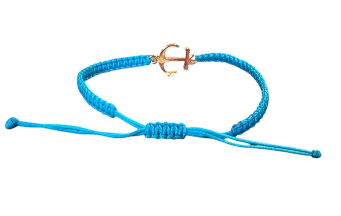 Makramee Armband „Love Anker“ – Blau & Roségold | Maritimes Armband mit Botschaft