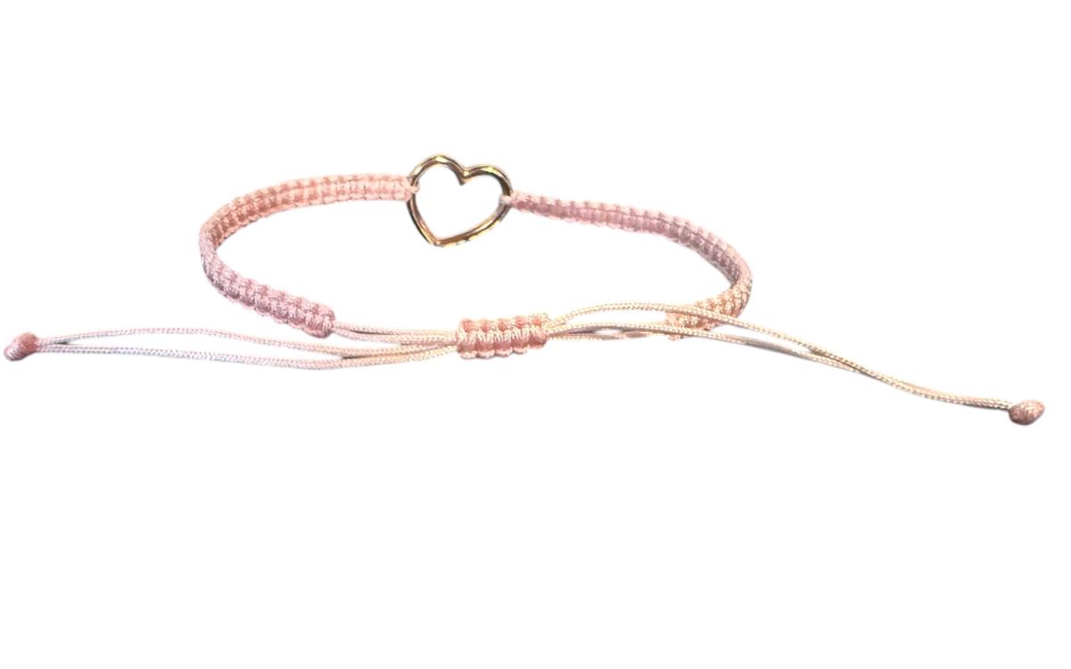 Handgefertigtes Makramee-Armband mit rosegoldfarbenem Herz – Individuell anpassbar in Farbe & Größe (R13)