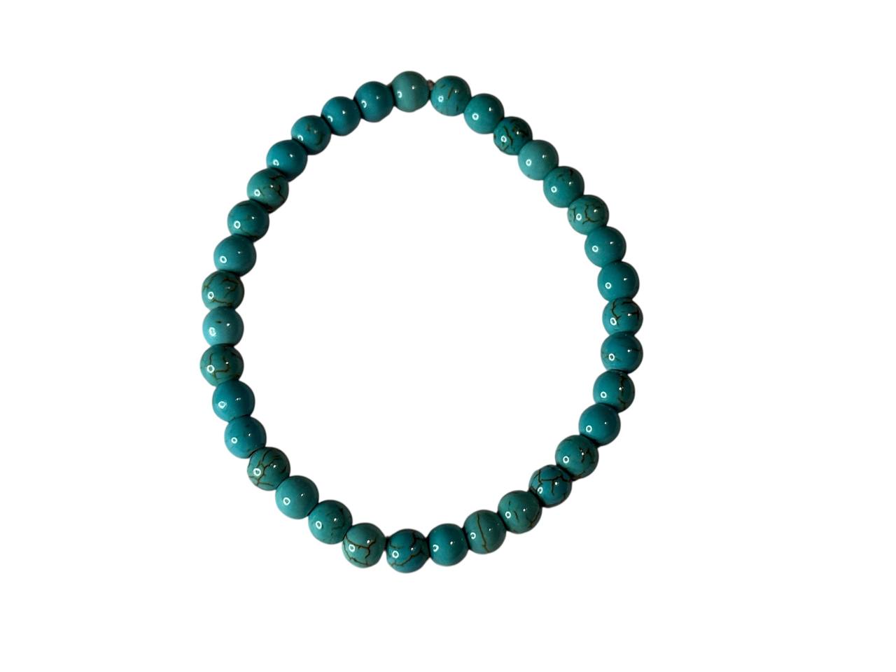 Handgefertigtes Keramikperlenarmband in Türkis marmoriert – Personalisiert mit Namen oder ohne – Elastisch & in verschiedenen Größen (XS bis XL) (011!