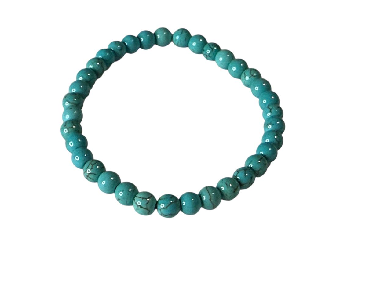 Handgefertigtes Keramikperlenarmband in Türkis marmoriert – Personalisiert mit Namen oder ohne – Elastisch & in verschiedenen Größen (XS bis XL) (011!