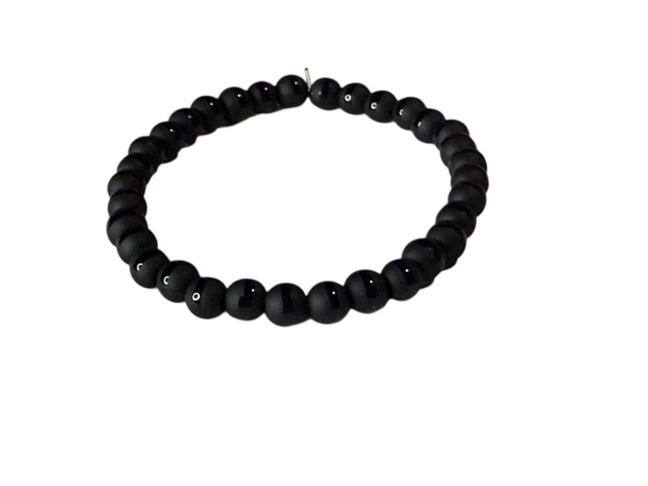 Handgefertigtes Natursteinarmband – Schwarz – Personalisierbar mit Wunschname – Elastisch & Stylisch (018)