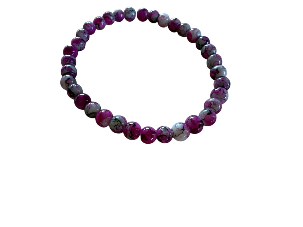 Pink-Weiẞes Glasperlen Armband – Handgemacht & Personalisierbar – Elastisch in 5 Größen (028)