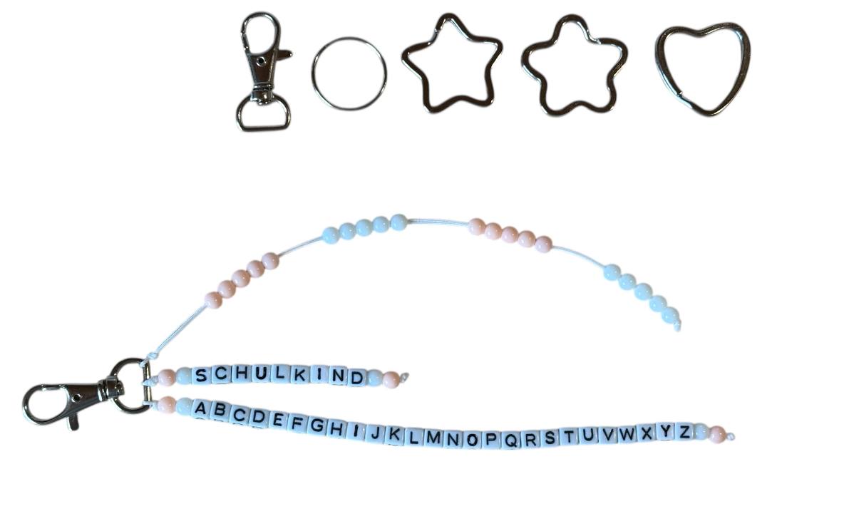 🎓 Personalisierte ABC- & Rechenkette – Aprikose & Weiß – 3-reihig mit Wunschname – Einschulungsgeschenk