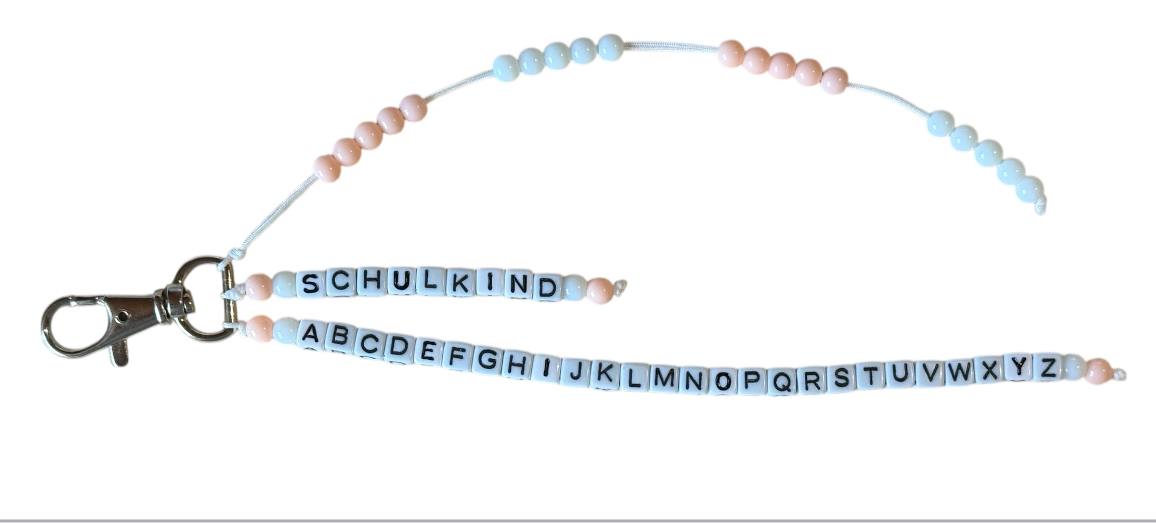 🎓 Personalisierte ABC- & Rechenkette – Aprikose & Weiß – 3-reihig mit Wunschname – Einschulungsgeschenk