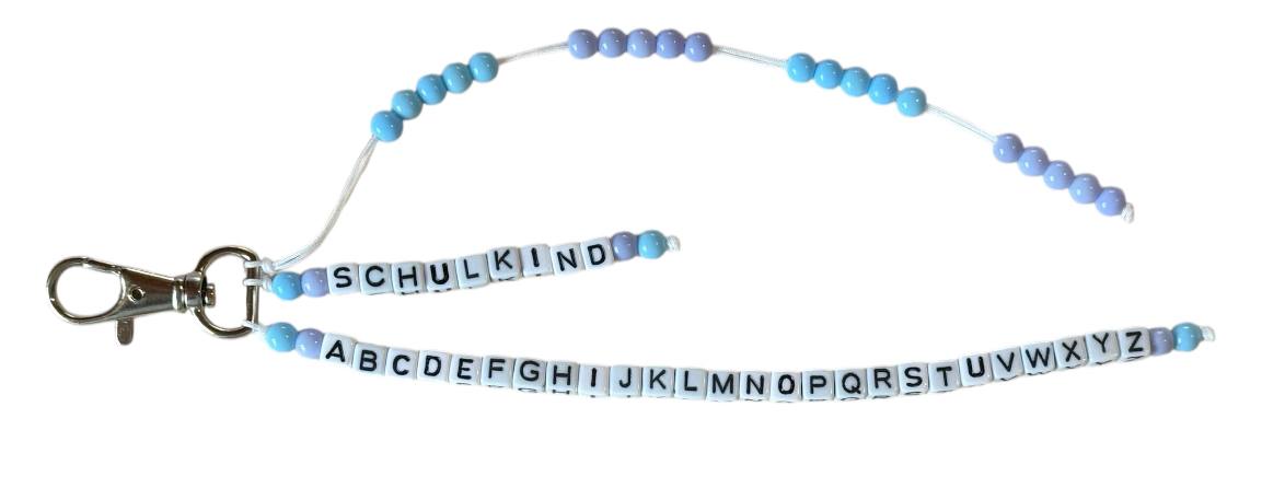 🎓 Personalisierte ABC- & Rechenkette – Blau & Flieder – 3-reihig mit Wunschname – Einschulungsgeschenk