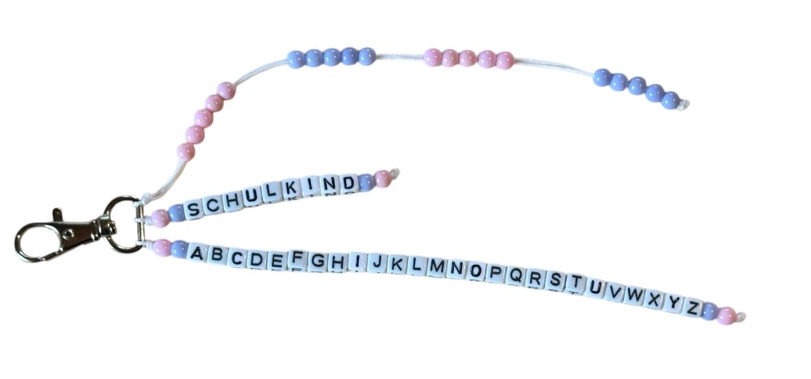 🎀 Personalisierte ABC- & Rechenkette – Rosa & Flieder – mit Wunschname – Geschenk zur Einschulung