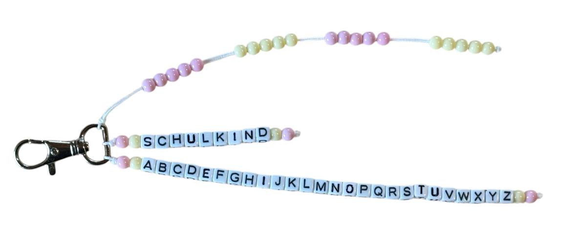 🎒 Personalisierte ABC- & Rechenkette – Rosa & Gelb – Einschulungsgeschenk mit Wunschname