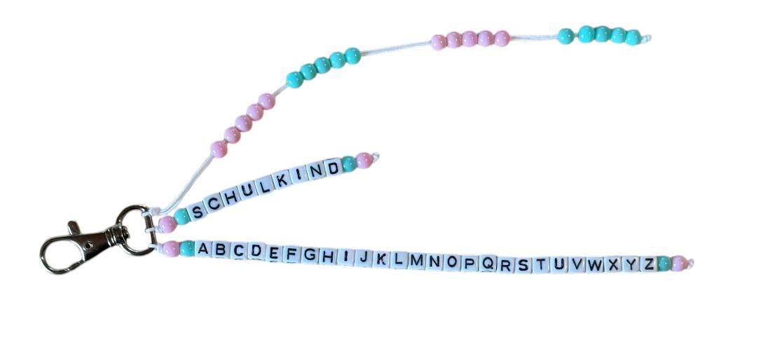 🌈 Personalisierte ABC- & Rechenkette – Rosa & Türkis – Einschulungsgeschenk mit Wunschname