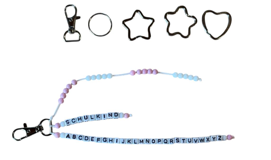 🌸 Personalisierte ABC-/Rechenkette – Rosa & Weiß – Einschulungsgeschenk mit Wunschname