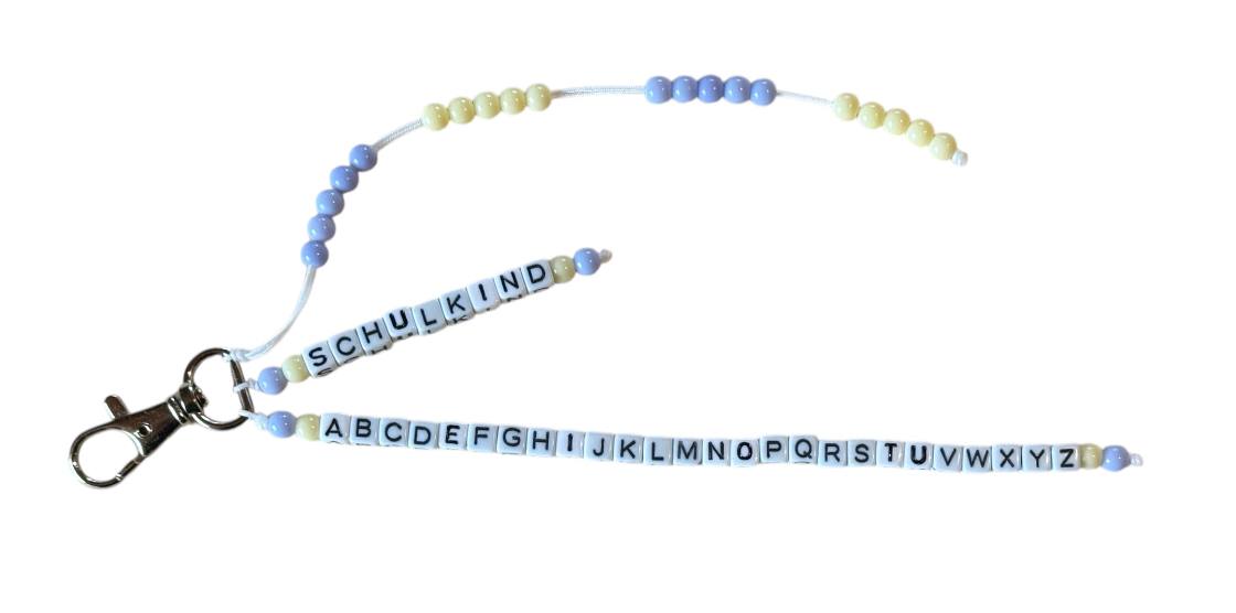 🌟 Personalisierte ABC-/Rechenkette – Flieder & Gelb – Handgefertigt mit Wunschname – Einschulungsgeschenk für Kinder