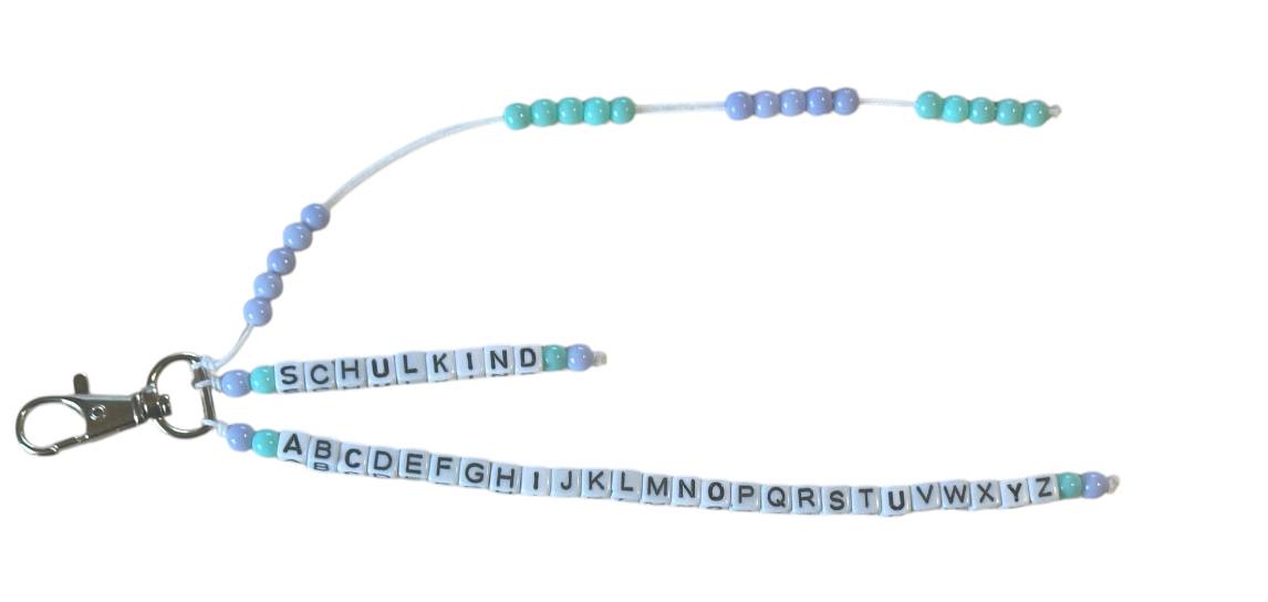 🌈 Personalisierte ABC-/Rechenkette – Flieder & Türkis – Handgefertigt & mit Wunschname – Einschulungsgeschenk für Kinder
