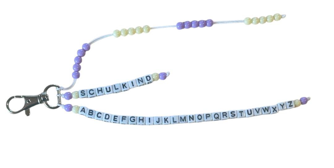 🎁 Personalisierte ABC-/Rechenkette in Lila & Gelb – Handgefertigtes Geschenk zur Einschulung mit Wunschname