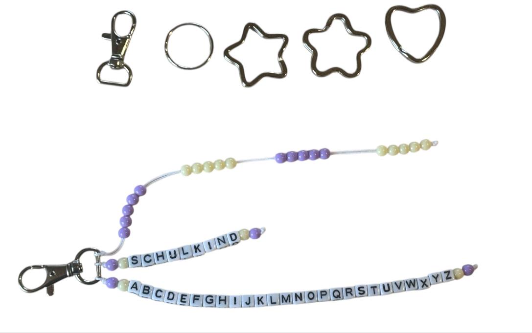 🎁 Personalisierte ABC-/Rechenkette in Lila & Gelb – Handgefertigtes Geschenk zur Einschulung mit Wunschname