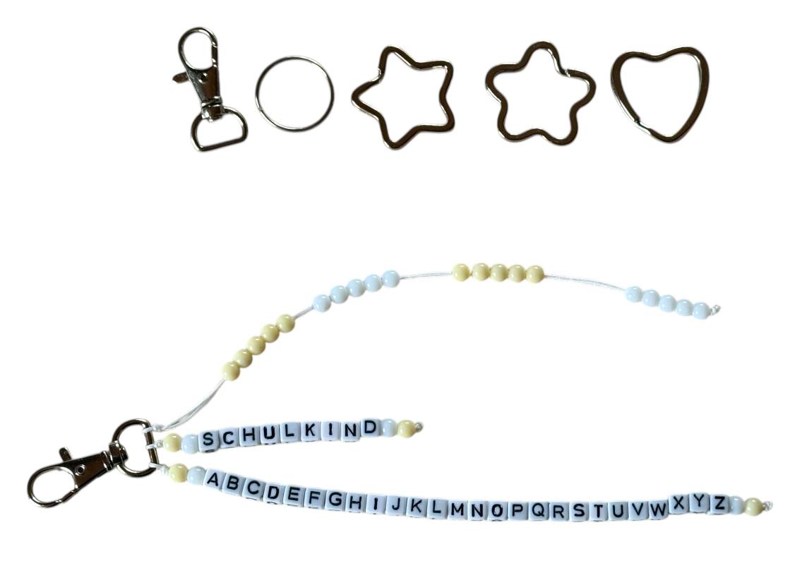 Personalisierte ABC- & Rechenkette Gelb-Weiß – Handgefertigtes Geschenk zur Einschulung