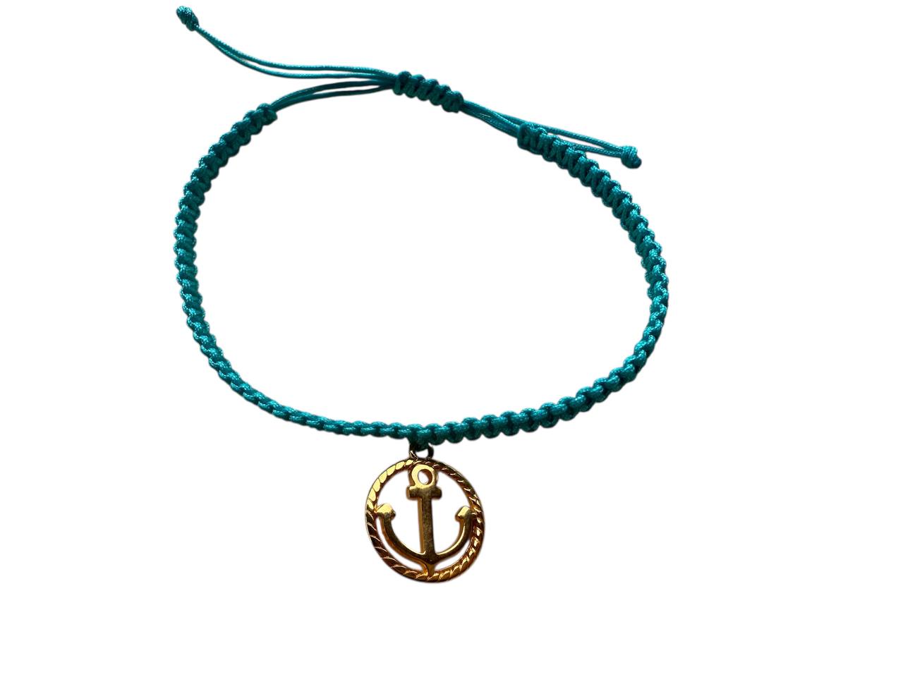 Makramee Armband mit Anker Anhänger – personalisierbar in 38 Farben – Gold – Symbol für Halt & Vertrauen (G22)