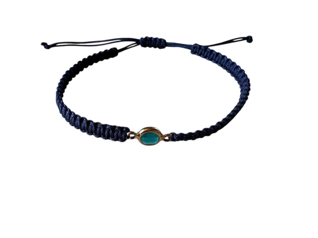 Makramee Armband mit Roségold-Anhänger & blauem Glas | Verstellbar & Handgemacht (R25)