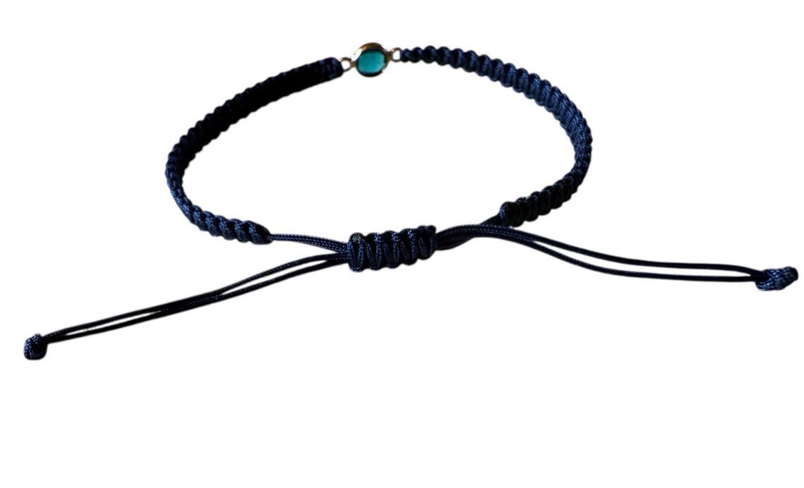Makramee Armband mit Roségold-Anhänger & blauem Glas | Verstellbar & Handgemacht (R25)
