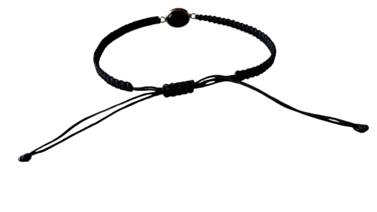 Handgefertigtes Makramee Armband mit rosegoldenem Anhänger & schwarzem Glas – 38 Farben, 5 Größen (XS-XL) | Verstellbar (R29)