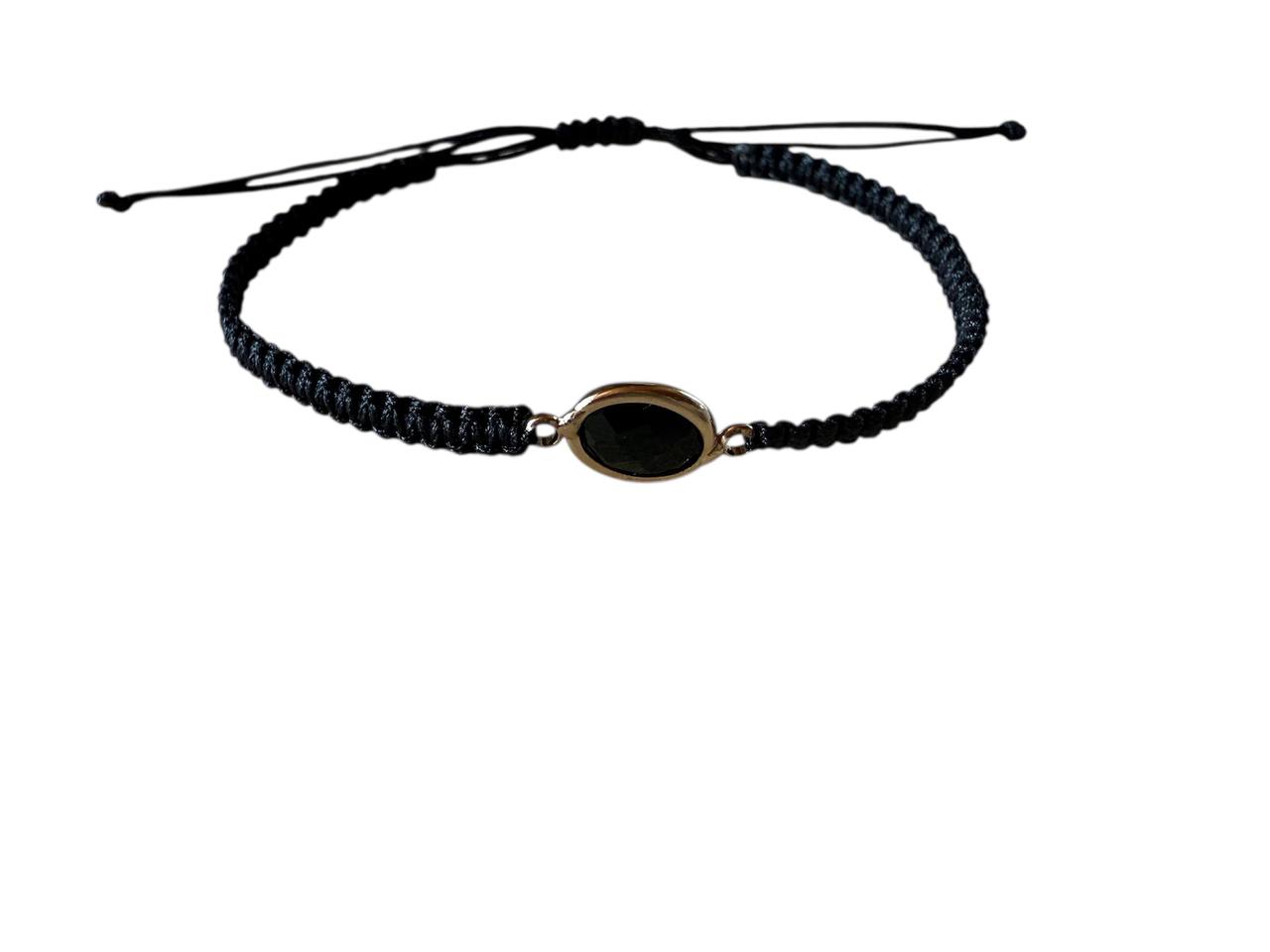 Handgefertigtes Makramee Armband mit rosegoldenem Anhänger & schwarzem Glas – 38 Farben, 5 Größen (XS-XL) | Verstellbar (R29)