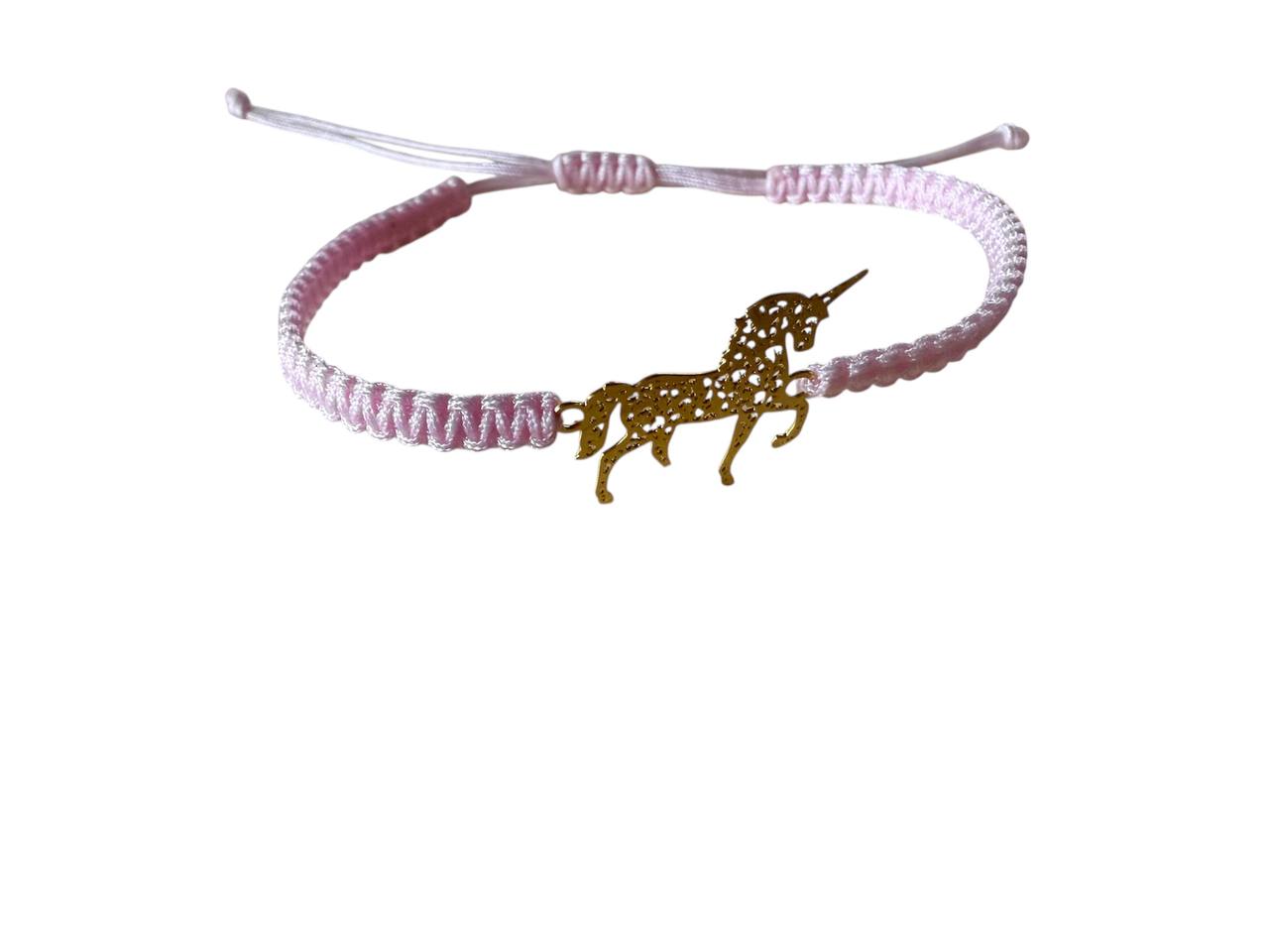 Handgefertigtes Makramee Armband mit goldenem Einhorn-Anhänger – 38 Farben & 5 Größen (XS–XL) | Verstellbar (G32)