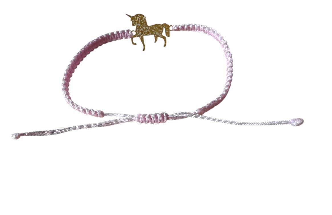 Handgefertigtes Makramee Armband mit goldenem Einhorn-Anhänger – 38 Farben & 5 Größen (XS–XL) | Verstellbar (G32)