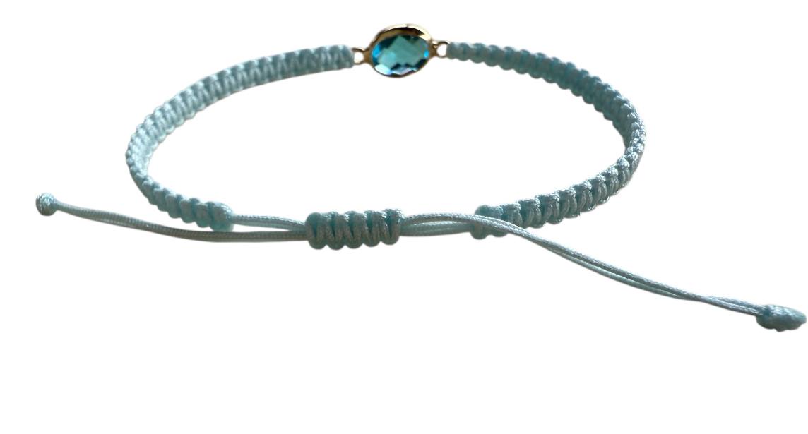 Handgefertigtes Makramee Armband mit blauem Glas-Anhänger 💙 Gold – Verstellbar XS-XL (12-20cm) (G41)