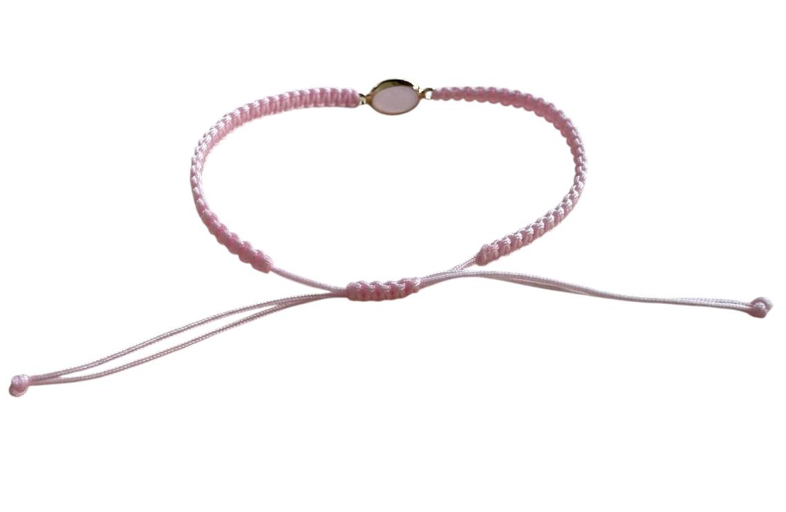 Handgefertigtes Makramee Armband mit gold-rosa Glas AnhĂ€nger đ Verstellbar XS-XL (G42)