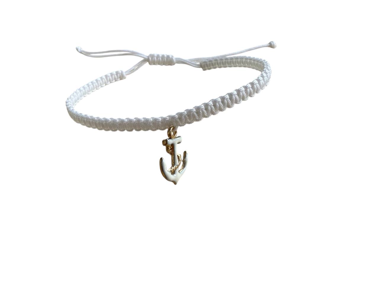 Handgefertigtes Makramee Armband mit Gold-Weißem Anker Anhänger ⚓ 38 Farben & Größen (G43)