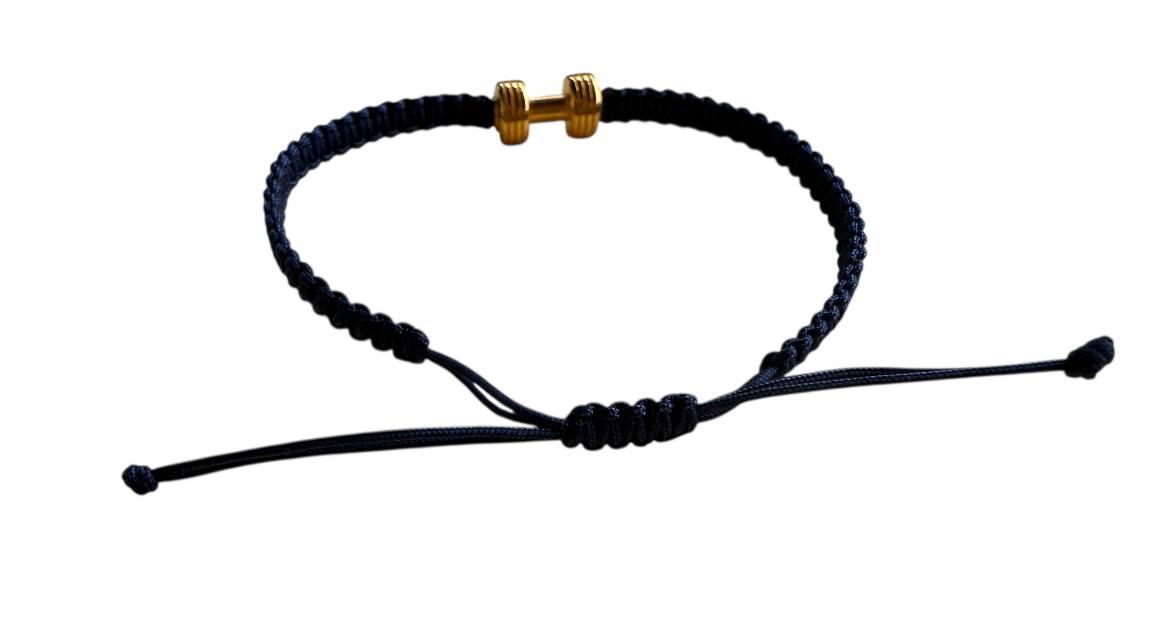 Makramee Armband mit Hantel Anhänger 💪 Gold – 38 Farben & 5 Größen | Handgemacht & Verstellbar (G44)