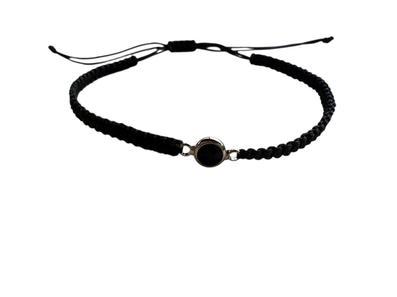Handgefertigtes Makramee Armband mit SilberanhĂ€nger & schwarzem Glas đ€ | 38 Farben, GröĂen XS-XL (S52)