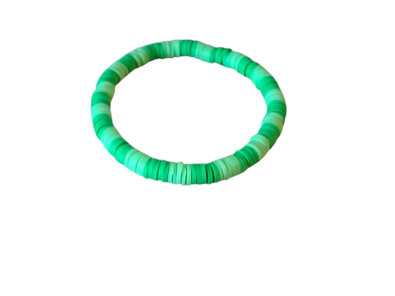 Handgemachtes Perlenarmband aus Ton – Hellgrün & Grün – Elastisch & Größenwahl