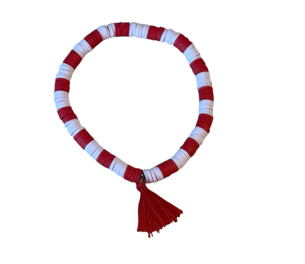 Handgemachtes Perlenarmband Rosa & Rot – Elastisch mit Tonperlen & Quaste