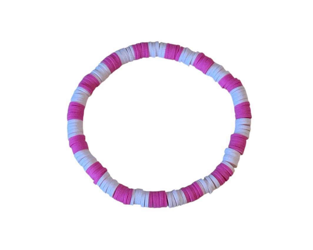 Elastisches Perlenarmband Rosa & Pink – Handgemacht mit Tonperlen | Boho Style